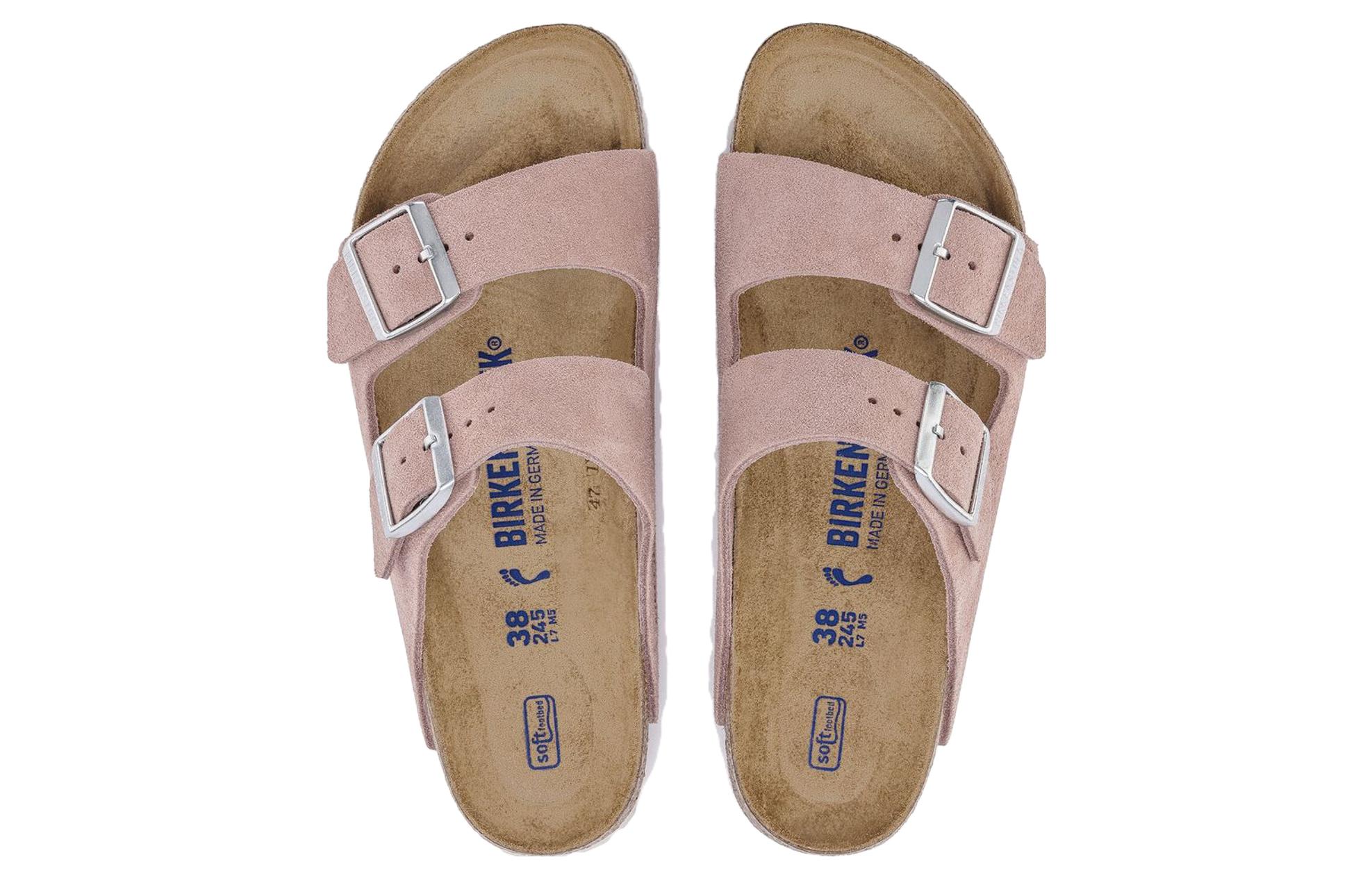 Shop (W) Birkenstock Arizona窄版粉色粘土绒面软床凉鞋 1023321
