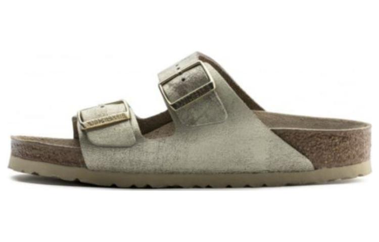 (W) Birkenstock Arizona 'Washed Metallic Cream'