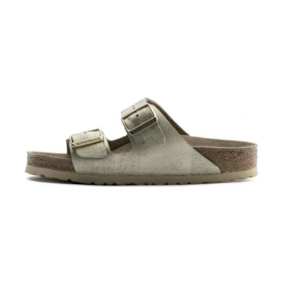 (W) Birkenstock Arizona 'Washed Metallic Cream'