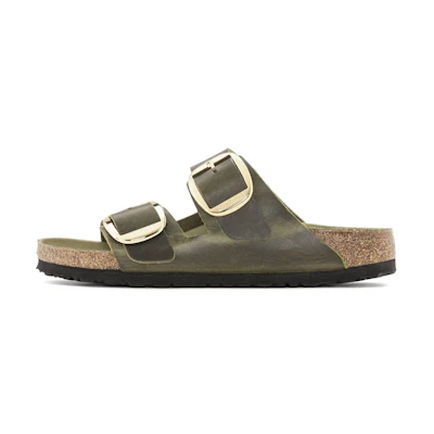 (W) Birkenstock Arizona Big Buckle Natural Leather Oiled Narrow Fit 'Olive Green'