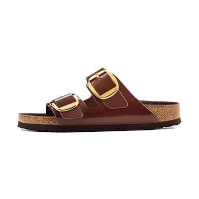 (W) Birkenstock Arizona Big Buckle Natural Leather Patent 'Clay Dark brown'