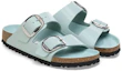 Lookbook Birkenstock 皮革 舒適圓頭 百搭增高 厚底 一字拖鞋 女款 青色 窄版