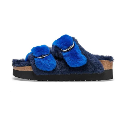 (W) Birkenstock Arizona Big Buckle PAP Fur Narrow Fit 'Ultra Blue/Midnight'