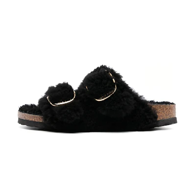(W) Birkenstock Arizona Big Buckle Shearling Narrow Fit 'Black Gold'