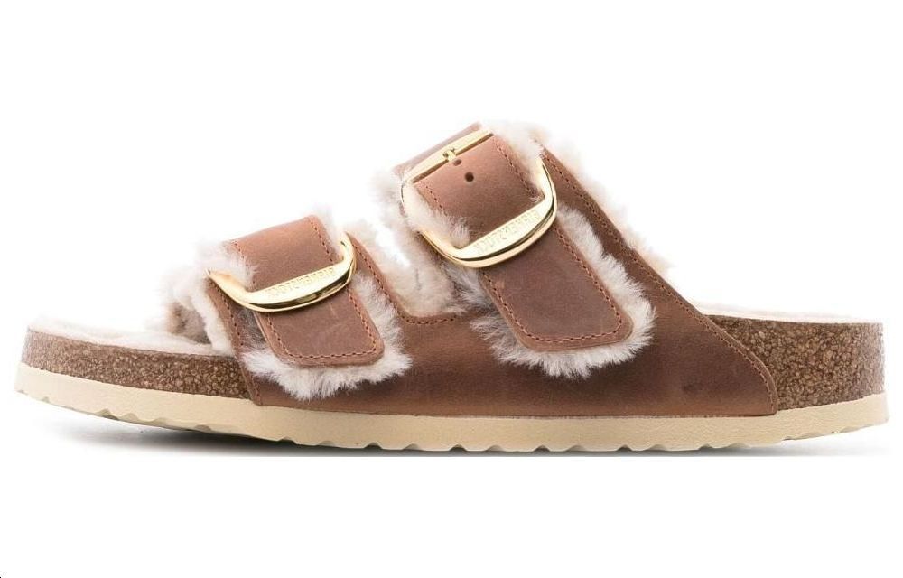 (Women) Birkenstock Arizona Big Buckle Shearling Oiled Leather Narrow Fit 'Cognac' 1025441