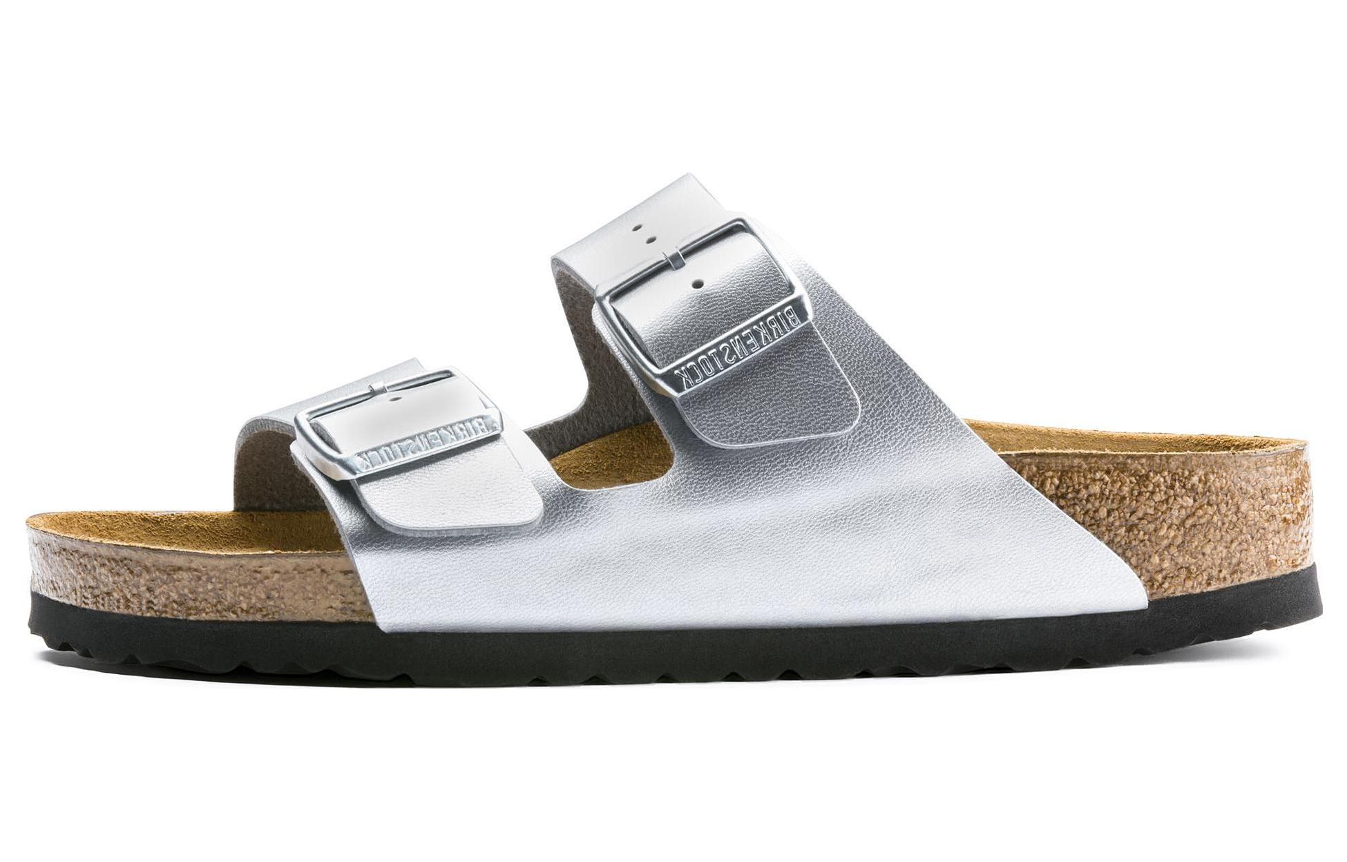 (Women) Birkenstock Arizona Birko-Flor 'Silver' 1012282