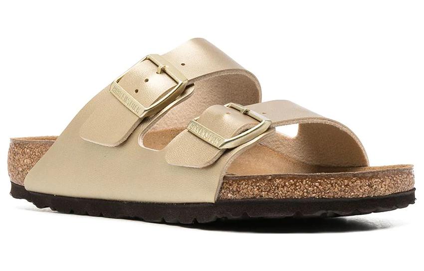 Shop Birkenstock Arizona 皮革 時尚百搭雙扣環 一字拖鞋 女款 金色