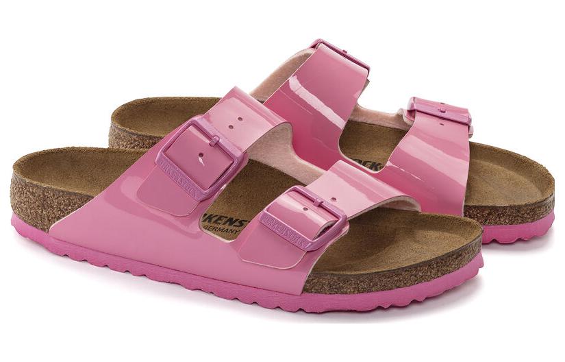 Shop Birkenstock 皮革 潮流時尚 一字拖鞋 女款 粉色 常規