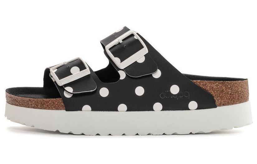 (W) Birkenstock Arizona Platform Birko-Flor Narrow Fit 'Black White Dots'