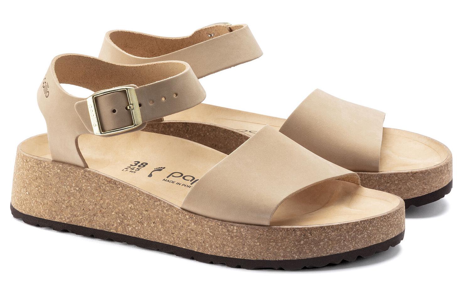 Shop Birkenstock 皮革 時尚百搭 一字帶涼鞋 女款 米色 窄版
