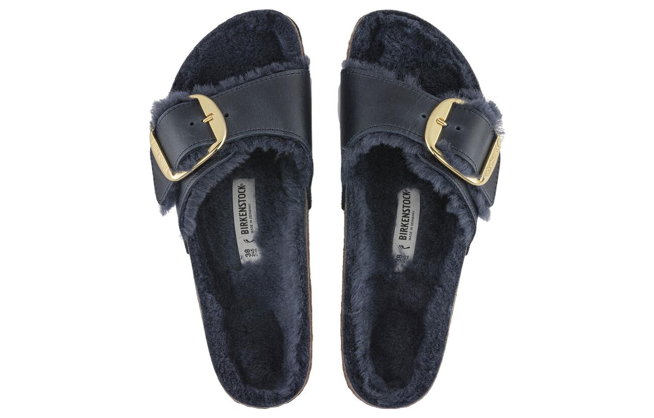 Shop (W) Birkenstock Arizona Shearling 'Midnight Blue' Sepatu Sandal Biru Gelap 1023185