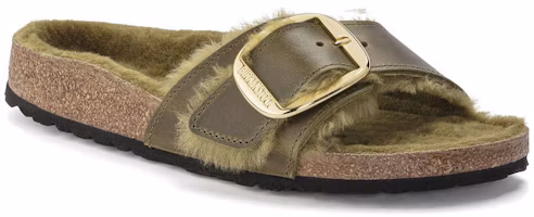Order Birkenstock 皮革 毛絨舒適保暖百搭搭扣 一字拖鞋 女款 橄欖色 常規版