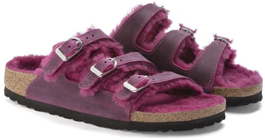 Lookbook Birkenstock 皮革 羊毛舒適保暖百搭三扣 一字拖鞋 女款 紫紅色 常規版