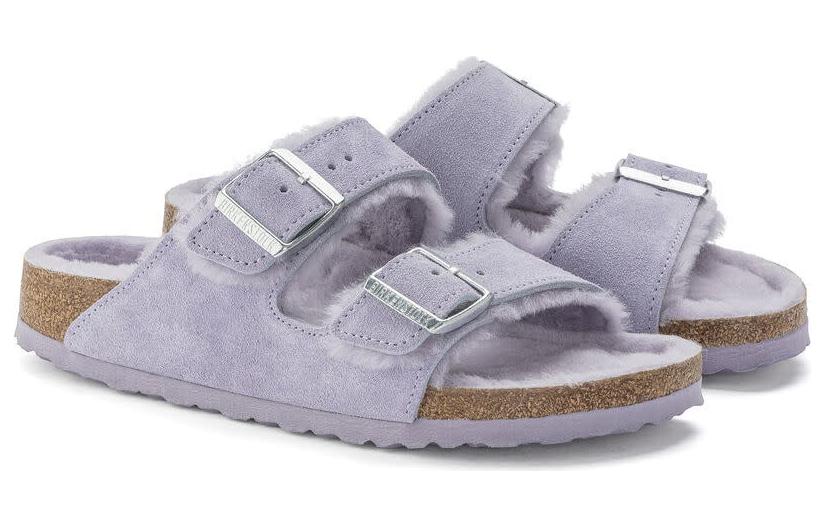 Shop (Women) Birkenstock Arizona Shearling Suede Leather Narrow Fit 'Purple Fog' 1023256