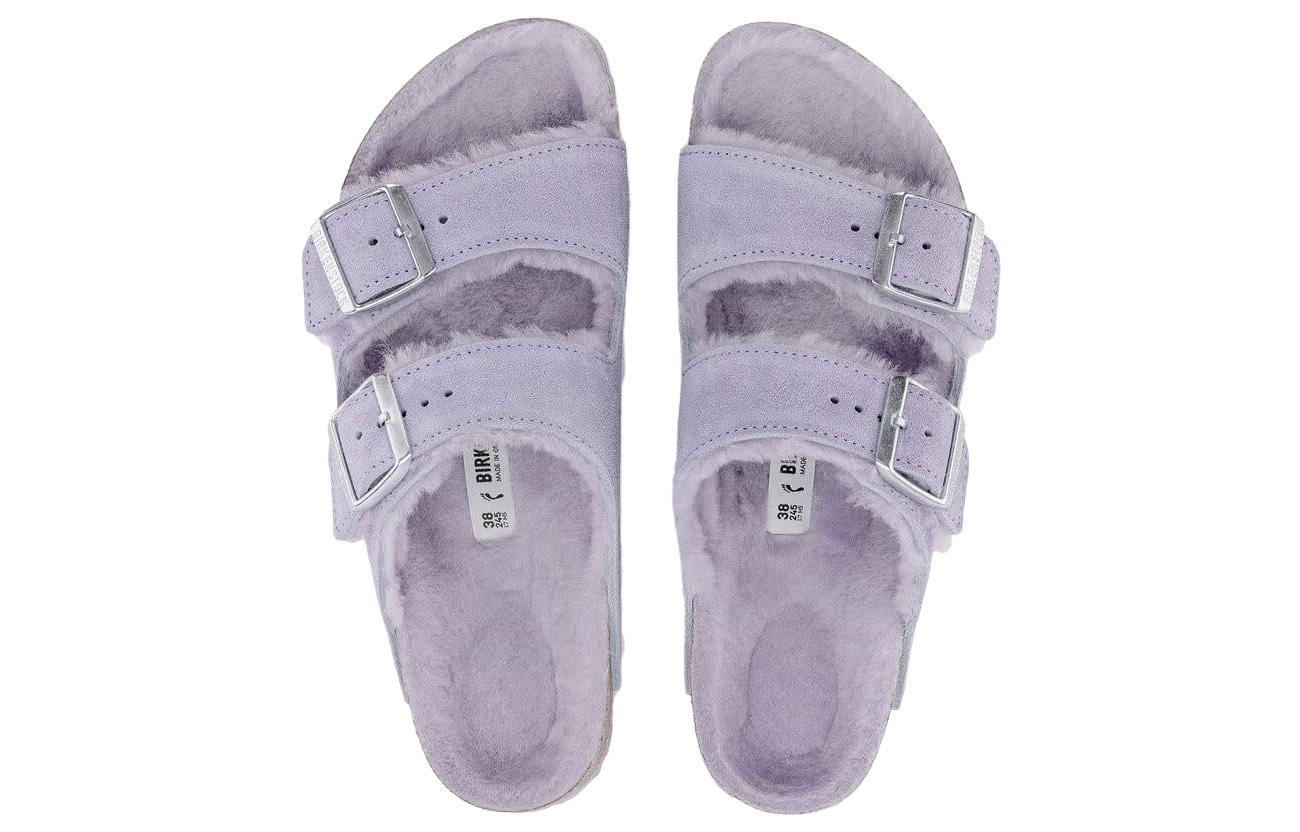 Purchase (Women) Birkenstock Arizona Shearling Suede Leather Narrow Fit 'Purple Fog' 1023256