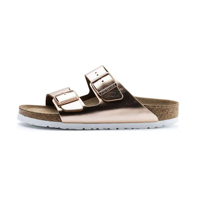 (W) Birkenstock Arizona Soft Footbed Natural Leather Narrow Fit 'Metallic Copper'