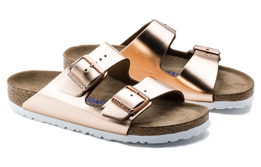 Lookbook (W) Birkenstock Arizona Soft Footbed Kulit Asli Narrow 'Metallic Copper' 0952093