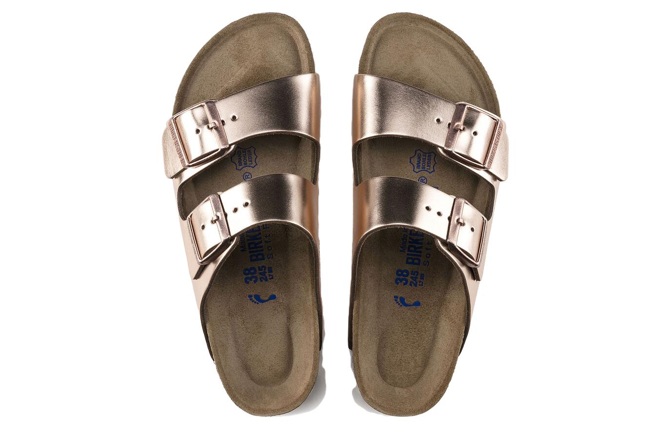 Shop (W) Birkenstock Arizona Soft Footbed Kulit Asli Narrow 'Metallic Copper' 0952093