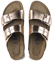 Shop Birkenstock 皮革 舒適圓頭 上下班百搭 提高厚底 一字拖鞋 女款 金屬銅 窄版