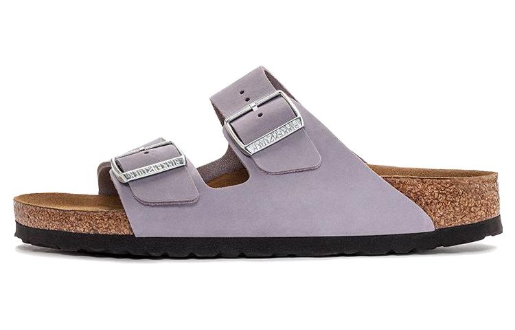 (Women) Birkenstock Arizona Soft Footbed Nubuk Leather Narrow Fit &#x27;Purple Fog&#x27; 1024241