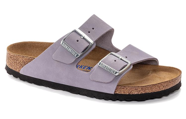 Order (W) Birkenstock Arizona Sandal Kulit Nubuk Soft Footbed Narrow 'Purple Fog' 1024241