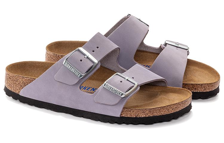 Lookbook (W) Birkenstock Arizona Sandal Kulit Nubuk Soft Footbed Narrow 'Purple Fog' 1024241
