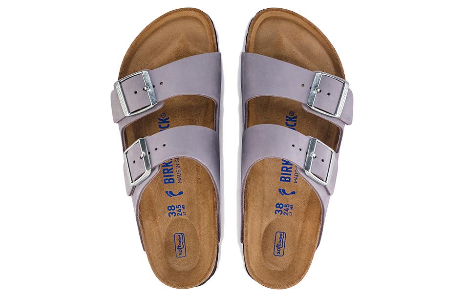Purchase (W) Birkenstock Arizona Soft Footbed de Cuero Nobuk Ajuste Estrecho 'Purple Fog' 1024241