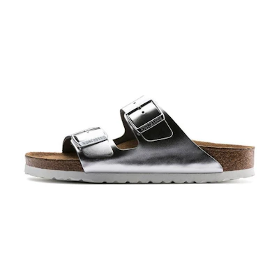 (W) Birkenstock Arizona Softbed Metallic Silver