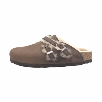 (W) Birkenstock Blair Shearling Oiled Leather Sandals 'Brown'
