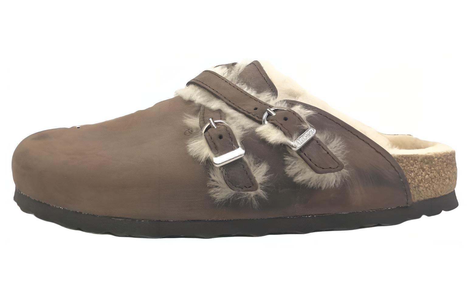 (Women) Birkenstock Blair Shearling Oiled Leather Sandals 'Brown' 1020390