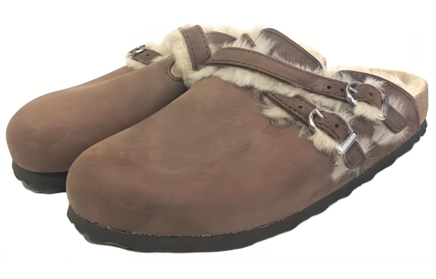 Lookbook (Women) Birkenstock Blair Shearling Oiled Leather Sandals 'Brown' 1020390