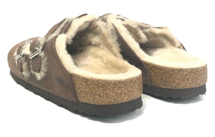 Shop (Women) Birkenstock Blair Shearling Oiled Leather Sandals 'Brown' 1020390