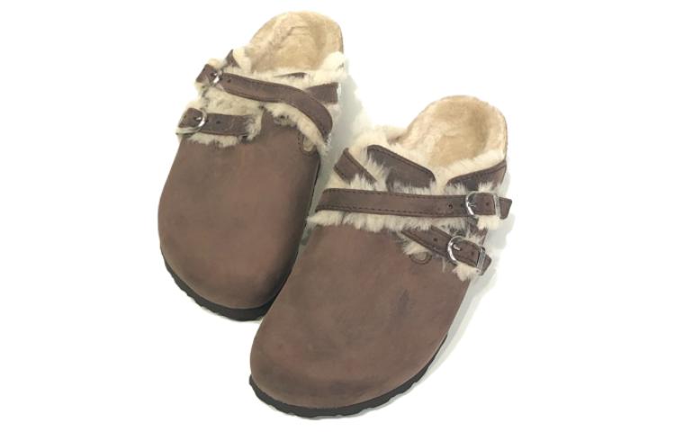 Purchase (Women) Birkenstock Blair Shearling Oiled Leather Sandals 'Brown' 1020390