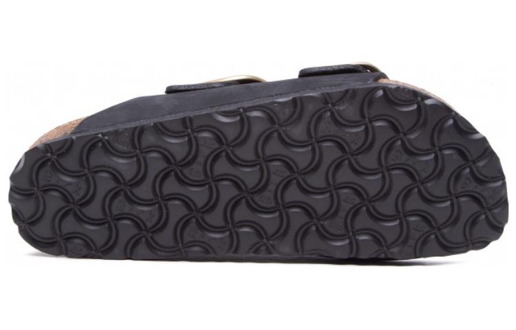 Shop Birkenstock 皮革時尚方扣休閒博肯拖鞋 女款 黑色