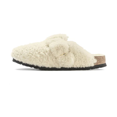 (W) Birkenstock Boston Big Buckle Shearling Narrow Fit 1025664 'Eggshell'