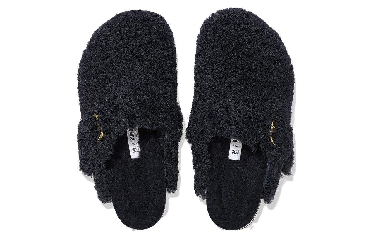 Shop (W) Birkenstock Boston Shearling 'Hitam Regular' Sepatu Sandal Terkenal 1025891