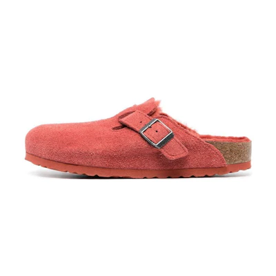 (W) Birkenstock Boston Shearling Suede Leather Narrow Fit 'Sienna Red'