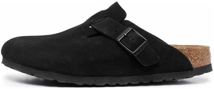 (W) Birkenstock Boston Piel Ante Planta Suave Ajuste Estrecho Mules 'Negro' 660473 Buy (W) Birkenstock Boston Piel Ante Planta Suave Ajuste Estrecho Mules 'Negro' 660473
