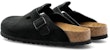 (Women) Birkenstock Boston Soft Footbed Suede Leather Narrow Fit Mules 'Black' 660473