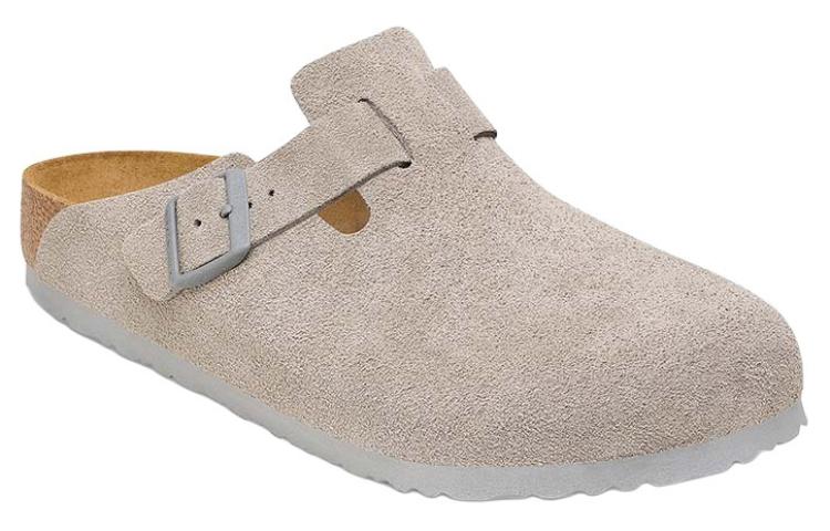 Lookbook Birkenstock Boston 牛皮革 時尚舒適 簡約百搭 包頭拖鞋 女款 灰色