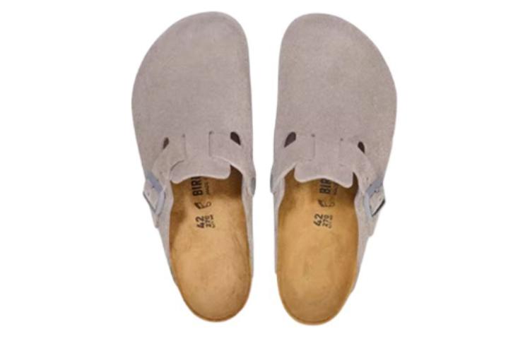 Shop Birkenstock Boston 牛皮革 時尚舒適 簡約百搭 包頭拖鞋 女款 灰色
