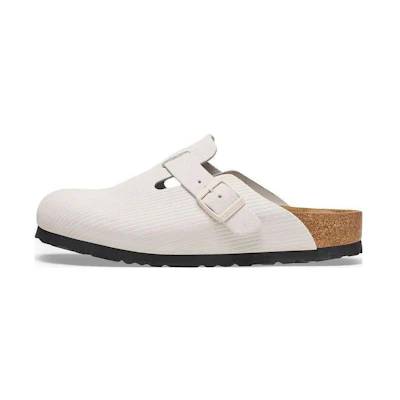 (W) Birkenstock Boston Suede Leather Embossed 1025252 'Corduroy Antique White'