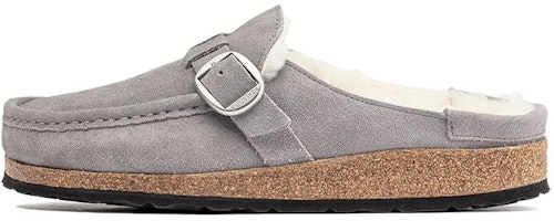 (Women) Birkenstock Buckley Shearling Suede Leather Narrow Fit Sandals 'Whale Gray' 1020671 (Women) Birkenstock Buckley Shearling Suede Leather Narrow Fit Sandals 'Whale Gray' 1020671