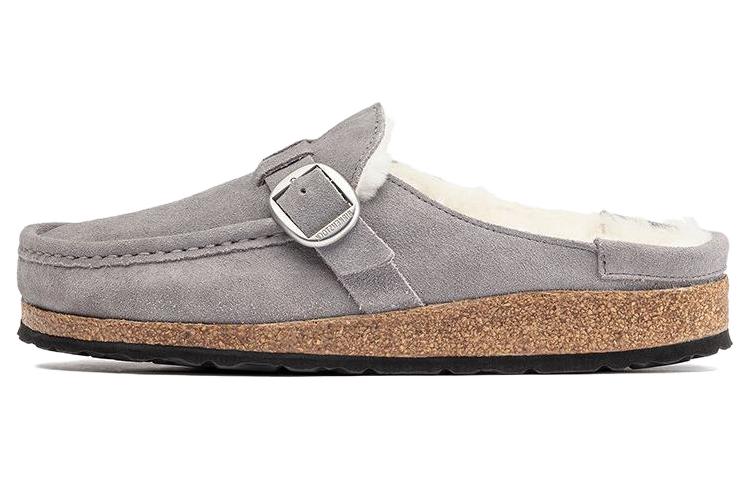 (Women) Birkenstock Buckley Shearling Suede Leather Narrow Fit Sandals 'Whale Gray' 1020671