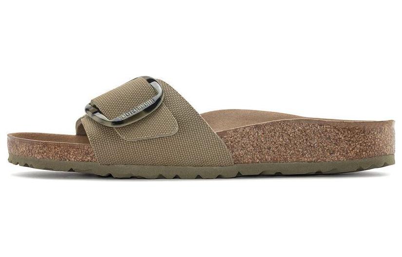 (Women) Birkenstock Madrid Vegan Big Buckle Textile Narrow Fit Sandals 'Faded Khaki' 1024108
