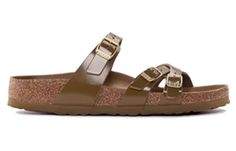 Order (W) Birkenstock Franca Kulit Asli Fit Sempit Sandal 'High Shine Mud Green' 1024249