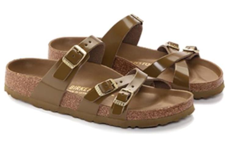 Shop (W) Birkenstock Franca Kulit Asli Fit Sempit Sandal 'High Shine Mud Green' 1024249