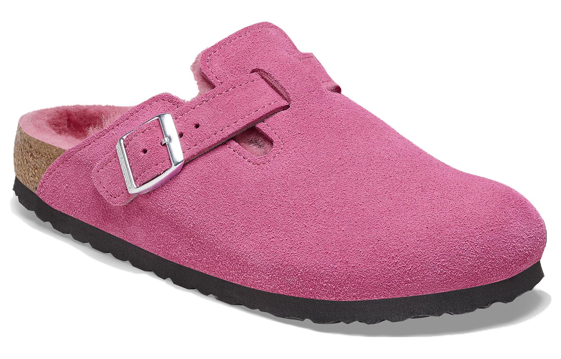 Order Birkenstock 絨面 舒適保暖絨毛圓頭厚底 包頭拖鞋 女款 紫紅色 常規版