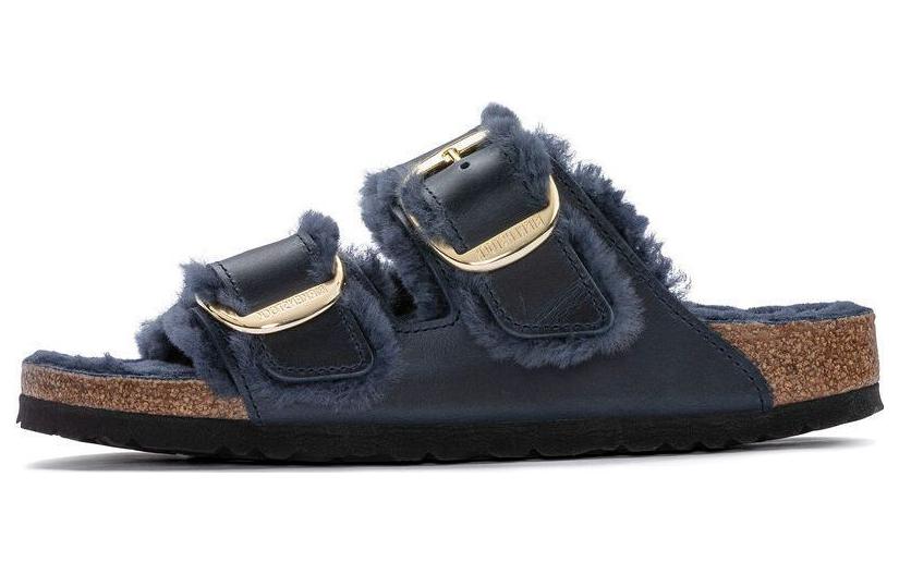 (W) Birkenstock Leather 'Midnight Blue Metal Buckle'