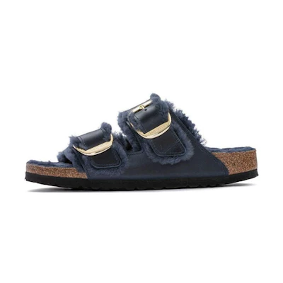 (W) Birkenstock Leather 'Midnight Blue Metal Buckle'